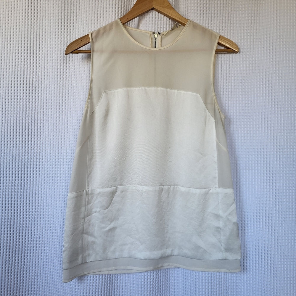 J Brand Shell Tank in ivory/cream crepe with Sarina applique panels, size small